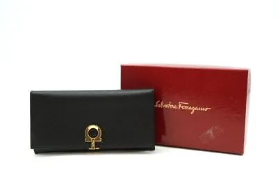 Salvatore Ferragamo Bifold Long Wallet Gancini Leather Black 7580k • $399.66