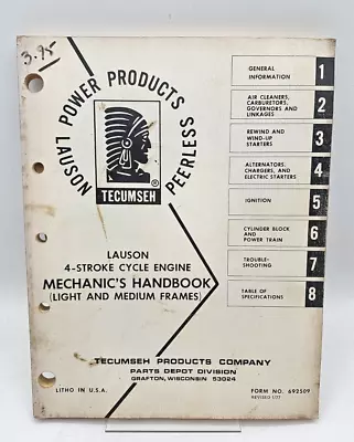 Lauson 4-Stroke Cycle Engine Mechanic's Handbook Tecumseh 692509 PB Light Medium • $12.99