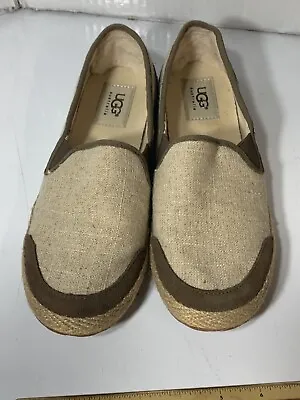 UGG Delizah Natural Canvas Slip On Tan Brown Loafers Size 6.5 - EUC! • $29.99