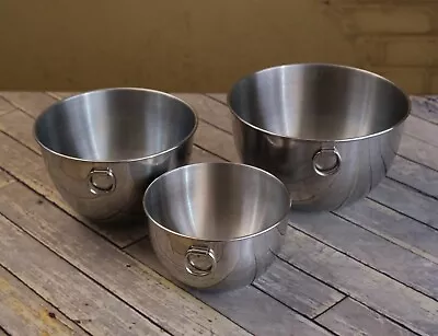 REVERE WARE Stainless Steel Mixing Bowls Hanging D Rings Korea-Set Of 3 CLEAN • $49.99