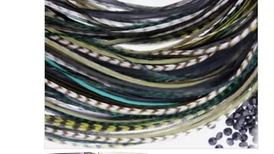 £8.99 • Buy Real LONG Feather Hair Extension Bunch 7 +Beads /instructions /tool GREEN DAY