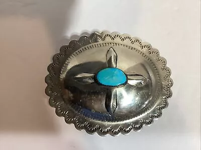 Native American German Silver Turquoise VTG Men's Belt Buckle 3”x2 1/2” 1980s • $60