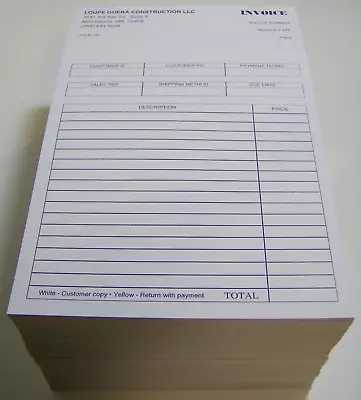 Printed 3-Part Carbonless Forms 250 Sets Custom  8.5  X 5.5   Business Receipt • $137.80