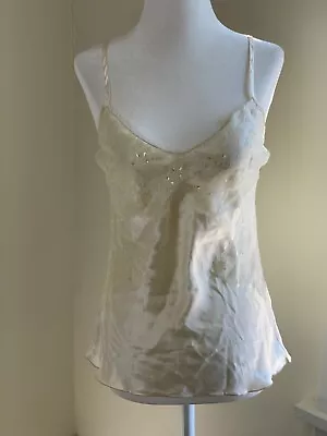 Vtg Y2K Heart Moon Star Silk Sequin Lace Camisole Tank Med Ivory Fairy Angel • $49.95