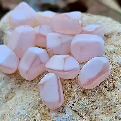 14 Vintage Pressed Glass Beads Matte Angular Chalky Pale Pink DIY Jewelry Making • $7.95