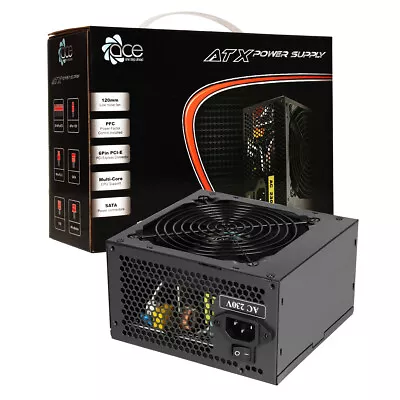 ACE Black 500W PSU Desktop PC Power Supply Unit Quiet 120mm Fan Desktop ATX UK • £22.95