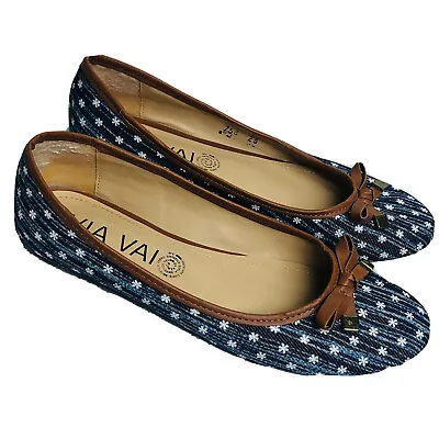 VIA SPIGA Women's Designer Italy Blue Floral Ballet Flats Shoes 9 • $19.99