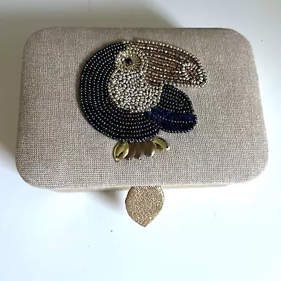 Toucan Trinket Box Beaded Jewelry Gold Metallic Linen 6 X4  Gift Bird Organizer • $21.24