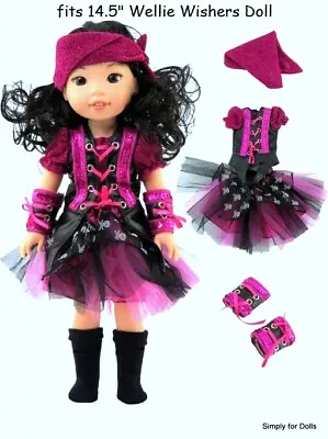 BLACK & PINK Pirate COSTUME & SHOES Fits American Girl 14.5  Wellie Wishers DOLL • $18.51