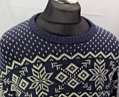 Izod Lacoste Blue Fair Isle  Crew Neck Long Sleeve Ski Jumper Size Xl (0126) • £15