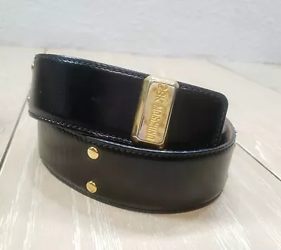 Vintage Moschino 28K Gold Redwall Italy Black Leather Belt Women's 28  29  30  • $76.40