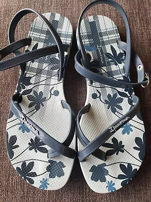 Lovely Ipanema Sandals Size 4 Blue Floral Design Hardly Worn VGC • £0.99