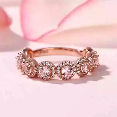 Lab Created Morganite 2Ct Round Eternity Wedding Band Ring 14K Rose Gold Plated • $140.39