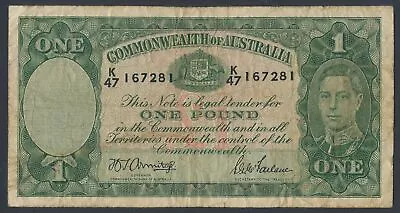 Australia: 1942 WWII KGVI £1 1 Pound Armitage-McFarlane. GF - Cat VF $150 F $7 • $14.99