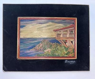 Vintage Popotillo Straw Art Villa By Ocean Colorful Mosaic Signed P. Hernandez • $45