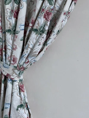 £49.99 • Buy Vintage Cream Sanderson Style Roses Chintz Tape Top Curtains & Ties 67 W X 87 L