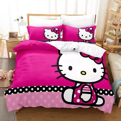 Hello Kitty Pink Gift Quilt Duvet Cover Set Pillowcase King Bedroom Decor • $54.99