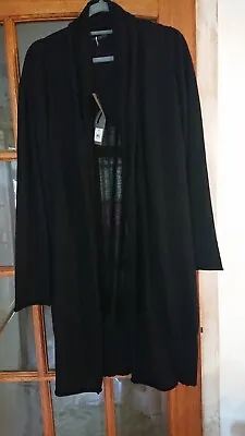 Crea Concepts Fine Knit Black 100% Merino Wool Longline Cardigan Size XL Bnwt • £65