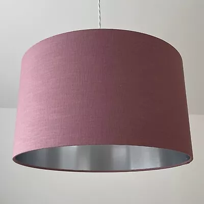 Lampshade Mauve Textured 100% Linen Brushed Silver Drum Light Shade • £26.50