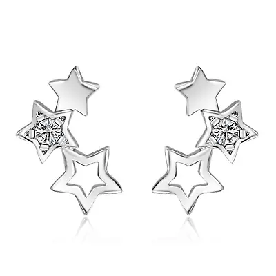 £1.98 • Buy 925 Sterling Silver Triple Star Linked Stud Earrings Womens Girls Jewellery