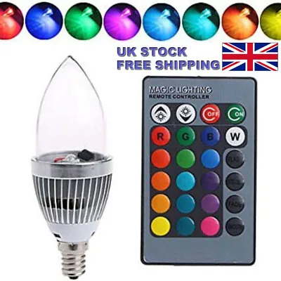 1~4PS E14 3W RGB16Color Changing Dimmable LED Candle LightLamp Bulb W/Controller • £7.19