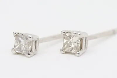 .4 Gram Vintage 14k White Gold .2CT Princess Cut Diamond Earrings Signed NDI 3mm • $199