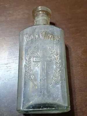 Vintage Holy Water Glass Bottle Antique  Embossed Cross  • $125