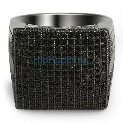 Iced Out XL Mega Icey Black Bust Down CZ Micro Pave Hip Hop Bling Bling Ring • $19.95