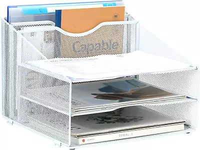 3 Tier Desktop A4 Mesh In Tray Office Desk Tidy File Holder Paper Organiser Maga • £27.98