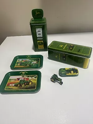 JOHN DEERE Tin Collection Bank 2 Traysstorage  Box And Small Tractor • $32.47