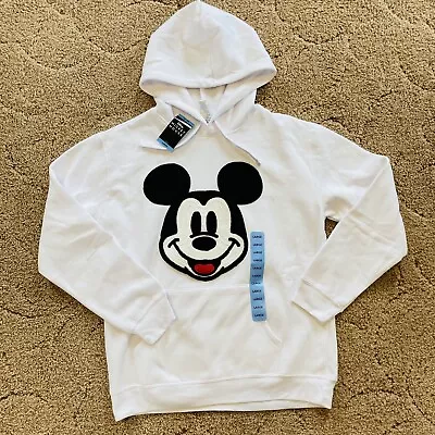 Disney White Hoodie Mickey Mouse Embroidery Big Print Size Large - NWT • $24.99