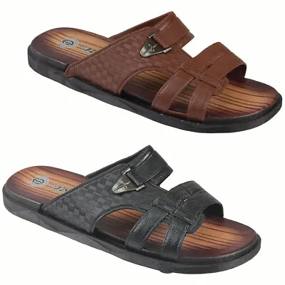 Mens Mules Gladiator Faux Leather Walking Sandals Summer Beach Flip Flops Shoes • £7.49