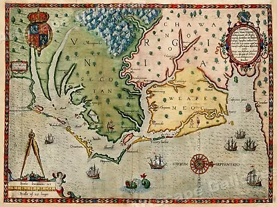 1590 John White’s Virginia Historic Vintage Style Unique Wall Map - 24x32 • $23.95