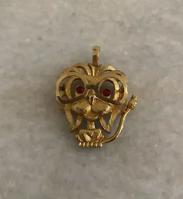 Beautiful Vintage FAB Gold Red Eyed Lion With Glasses Pendant • $12