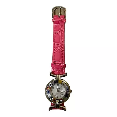 Venice Pink Murano Watch Glass Mother Of Pearl Ladywatch Leather Band NEW • $27