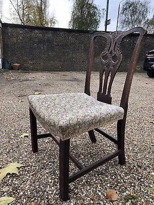 £40 • Buy Antique Georgian Mahogany Chippendale Carved Upholsteed Stuff Over Seat Chair 