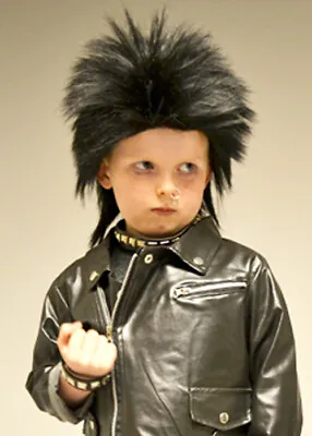Kids 1980s Spiky Black Gothic Fancy Dress Punk Rock Boy Wig • £19.99