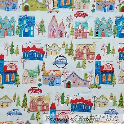 BonEful Fabric FQ Cotton Quilt Rainbow Santa Snow Scenic Xmas Tree House Print S • $5.07