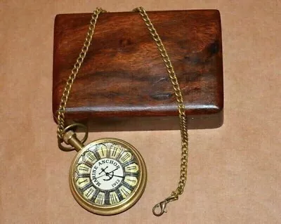 Vintage Antique Engraved Brass Elgin Pocket Watch W/ Chain Gift Him WITH BOX • $25.11