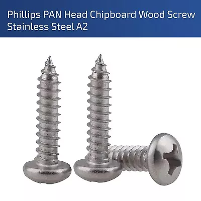 M5 X 50mm Phillips Drive Pan Head Chipboard Wood Screws A2 Stainless Steel  • £2.30