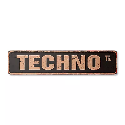 TECHNO Vintage Street Sign Metal Plastic Music Electronic Dance Rave Futuristic • $13.99