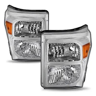 Fit 2011-2016 Ford F250 F350 F450 F550 Super Duty SD Chrome Headlights Lamps L+R • $128.99