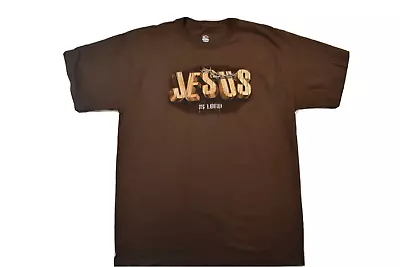 $9.99 • Buy Mens Christian Jesus Is Lord Savior Christ Crown Of Thorns Brown Shirt New L