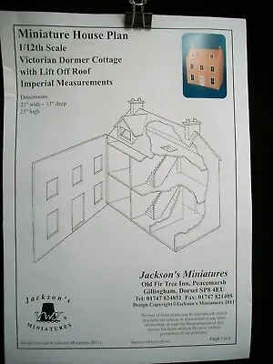 Dollhouse Plans: Victorian Dormer Cottage Front Opening Design 1/12 Scale A07 • $9.28