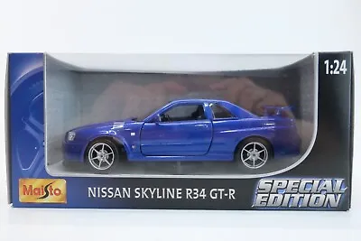Maisto Special Edition 1:24 Diecast Blue Nissan Skyline R34 GT-R • $49.99