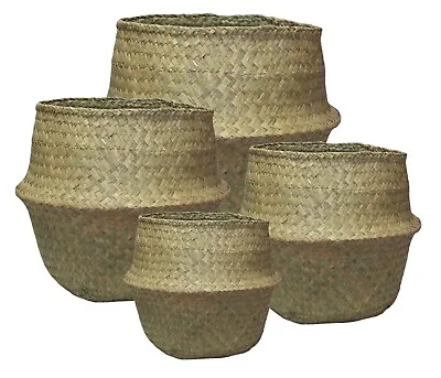 £6.99 • Buy Seagrass Belly Basket Woven Wicker Storage Bag Planter Plant Pot Cover Holder