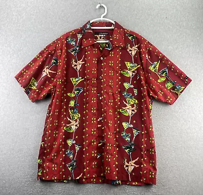 Rusty Hawaiian Shirt Mens Large Red Martini Pinup Button Up Short Sleeve Vintage • $21.95