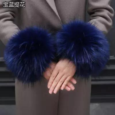 Luxury Faux Fur Cuffs Wrist Arms Gloves Plush Elastic Fur Bracelet Oversleeve • $26.01