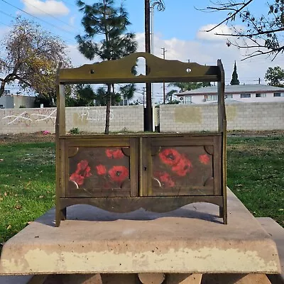 Spice Herb Cabinet Shelf Wall Rack Wooden Hand-Painted Flowers Farmhouse Vintage • $80