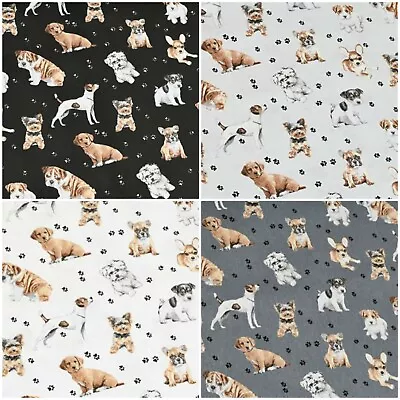 100% Cotton Fabric Dogs Black White Grey Width 160 Cm (62 ) Fabric • £6.50